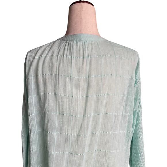 Carve Designs Split Neck Loose Long Sleeve Casual Shirt Womens XL Green Sheer - Picture 7 of 12
